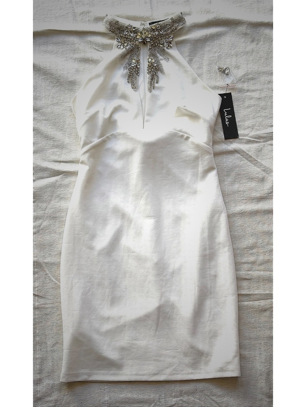 Lulus Embellished White Satin Halter Dress Size S #prefnight #homecoming #hoco
